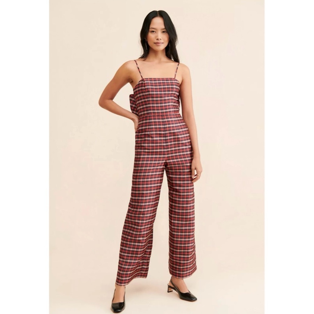 Anthropologie Hutch Plaid Bow Jumpsuit